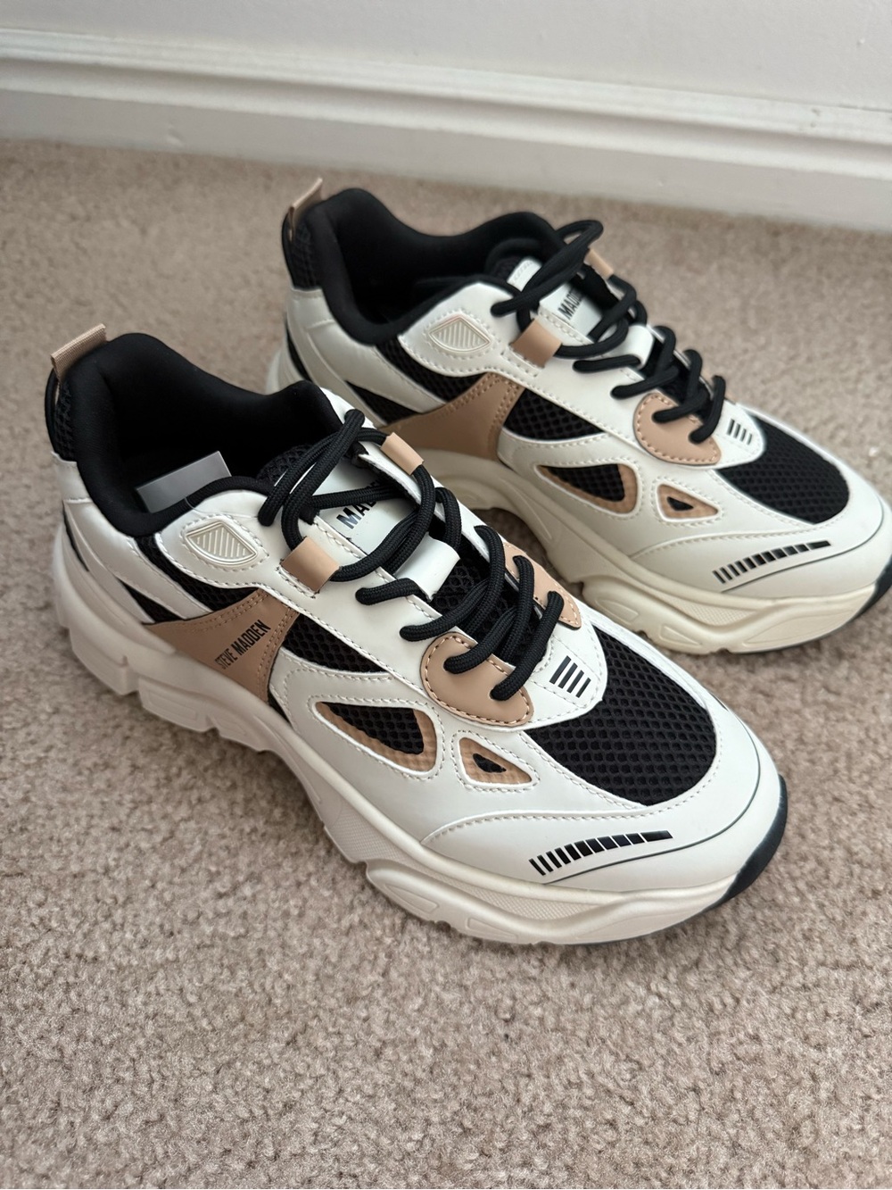 Steve Madden Black, Cream & Tan Chunky Lace-Up Sneakers